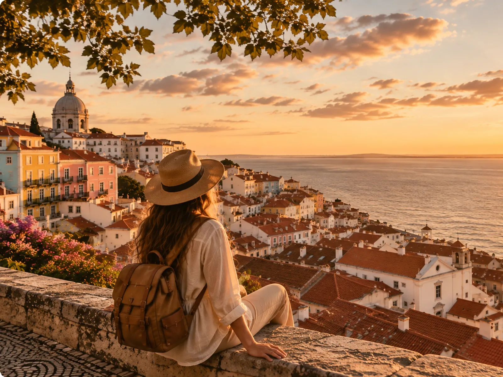 Vista de un destino de viaje al atardecer